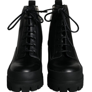 Dolce & Gabbana Black Lace Up Trekking Ankle Boots Men Shoes