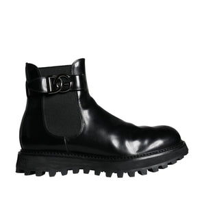 Dolce & Gabbana Black Belted DG Logo Men Chelsea Boots Shoes