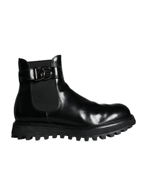 Dolce & Gabbana Black Belted DG Logo Men Chelsea Boots Shoes