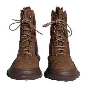 Dolce & Gabbana Brown Suede Leather Military Combat Men Boots Shoes