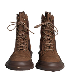 Dolce & Gabbana Brown Suede Leather Military Combat Men Boots Shoes