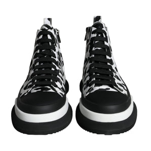 Dolce & Gabbana Black White Leopard High Top Sneaker Shoes