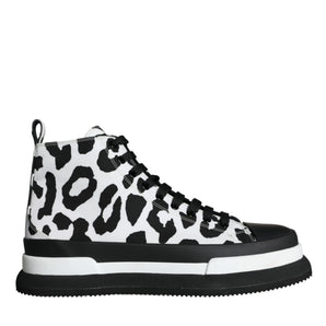 Dolce & Gabbana Black White Leopard High Top Sneaker Shoes