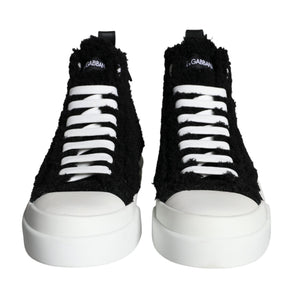 Dolce & Gabbana Black White Fur Logo High Top Sneaker Shoes