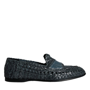 Dolce & Gabbana Blue Woven Leather Slip On Loafers Men Shoes