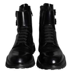 Dolce & Gabbana Black Leather Lace Up Men Mid Calf Boots Shoes