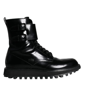 Dolce & Gabbana Black Leather Lace Up Men Mid Calf Boots Shoes