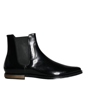 Dolce & Gabbana Black Leather Chelsea Ankle Boots Shoes