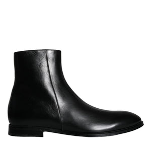 Dolce & Gabbana Black Calf Leather Men Ankle Boots Shoes