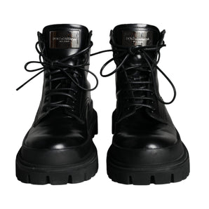 Dolce & Gabbana Black Lace Up Trekking Ankle Boots Men Shoes