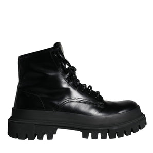 Dolce & Gabbana Black Lace Up Trekking Ankle Boots Men Shoes