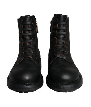 Dolce & Gabbana Black Lace Up Mid Calf Boots Men Shoes