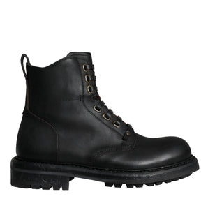 Dolce & Gabbana Black Lace Up Mid Calf Boots Men Shoes