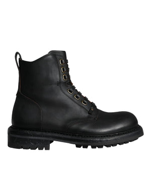 Dolce & Gabbana Black Lace Up Mid Calf Boots Men Shoes