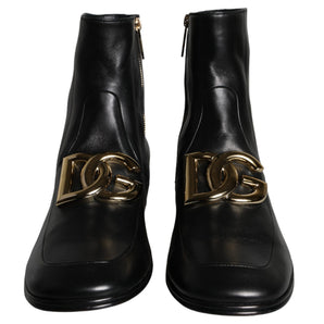 Dolce & Gabbana Black Lambskin Leather Men Ankle Boots Shoes