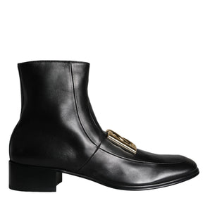 Dolce & Gabbana Black Lambskin Leather Men Ankle Boots Shoes