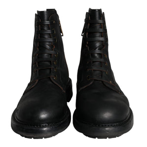 Dolce & Gabbana Black Lace Up Mid Calf Boots Men Shoes