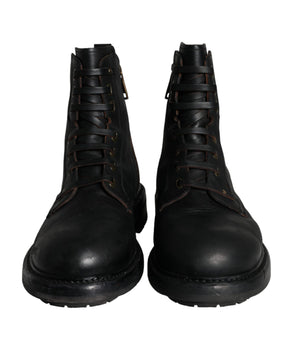 Dolce & Gabbana Black Lace Up Mid Calf Boots Men Shoes