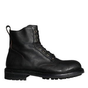 Dolce & Gabbana Black Lace Up Mid Calf Boots Men Shoes