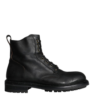 Dolce & Gabbana Black Lace Up Mid Calf Boots Men Shoes