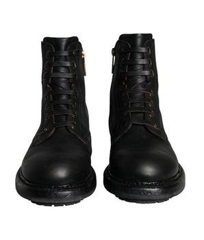 Dolce & Gabbana Black Lace Up Mid Calf Boots Men Shoes