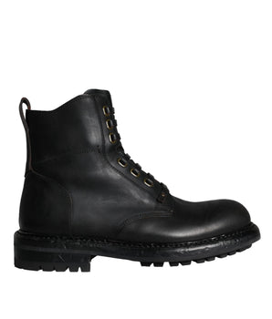 Dolce & Gabbana Black Lace Up Mid Calf Boots Men Shoes