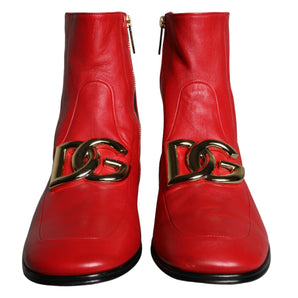 Dolce & Gabbana Red Lambskin Leather Men Ankle Boots Shoes