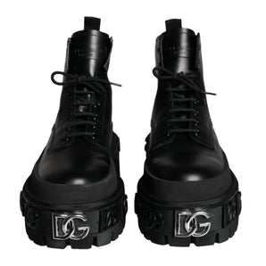 Dolce & Gabbana Black Lace Up Trekking Ankle Boots Men Shoes