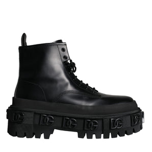 Dolce & Gabbana Black Lace Up Trekking Ankle Boots Men Shoes