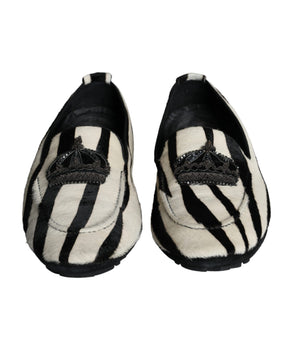 Dolce & Gabbana Black White Calf Fur Slip On Loafers Men Shoes
