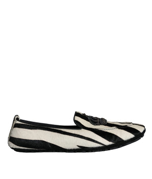 Dolce & Gabbana Black White Calf Fur Slip On Loafers Men Shoes
