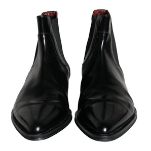 Dolce & Gabbana Black Leather Chelsea Ankle Boots Shoes