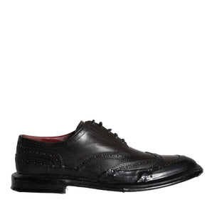 Dolce & Gabbana Black Leather Oxford Wingtip Formal Men Shoes