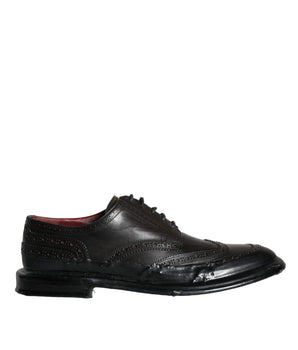 Dolce & Gabbana Black Leather Oxford Wingtip Formal Men Shoes