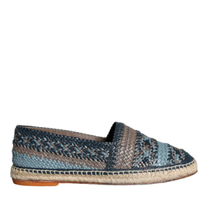 Dolce & Gabbana Blue Gray Woven Leather Buffalo Espadrille Shoes