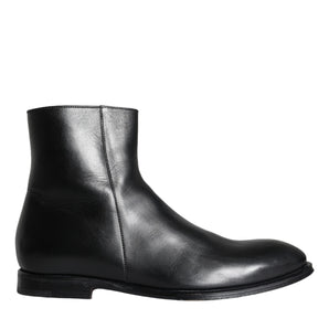 Dolce & Gabbana Black Calf Leather Men Ankle Boots Men Shoes