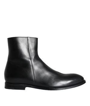 Dolce & Gabbana Black Calf Leather Men Ankle Boots Men Shoes