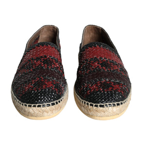 Dolce & Gabbana Black Maroon Woven Leather Buffalo Men Espadrille Shoes