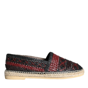 Dolce & Gabbana Black Maroon Woven Leather Buffalo Men Espadrille Shoes