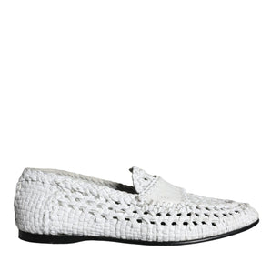 Dolce & Gabbana White Woven Leather Slip On Loafers Men Shoes