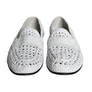 Dolce & Gabbana White Woven Leather Slip On Loafers Men Shoes