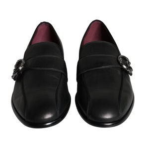 Dolce & Gabbana Black Leather Logo Loafers Men Dress Shoes