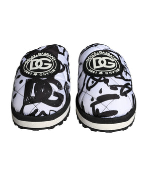 Dolce & Gabbana Black White Quilted Logo Sandals Slides Shoes