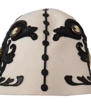 Dolce &amp; Gabbana Sombrero con broche de camafeo bordado de lana blanco y negro