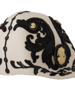 Dolce &amp; Gabbana Sombrero con broche de camafeo bordado de lana blanco y negro