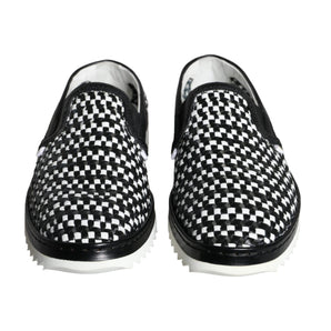 Dolce & Gabbana Black White Weaved Slip On Men Loafers Shoes