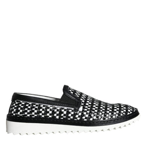 Dolce & Gabbana Black White Weaved Slip On Men Loafers Shoes