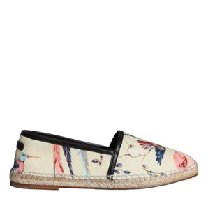 Dolce & Gabbana Beige Floral Canvas Espadrilles Slip On Shoes