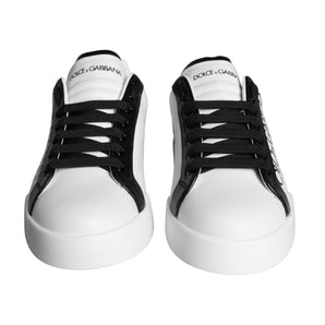 Dolce & Gabbana White Black Leather Crown Milano Sneakers Shoes