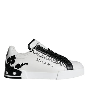 Dolce & Gabbana White Black Leather Crown Milano Sneakers Shoes